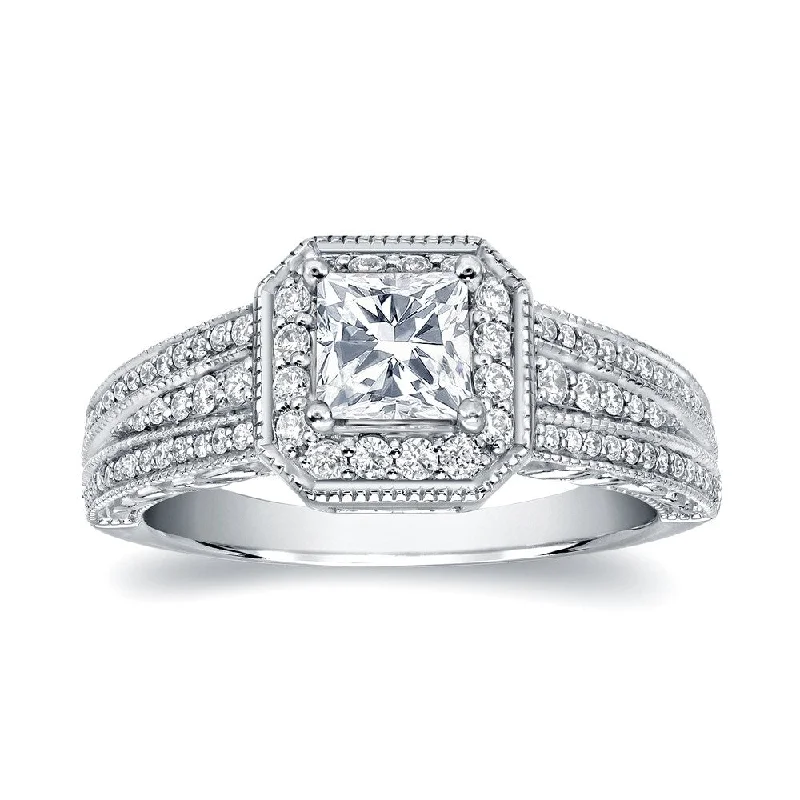 Auriya Vintage Inspired Princess-Cut Diamond Halo Engagement Ring 1 1/4ct TDW 14K Gold (H-I, SI1-SI2)