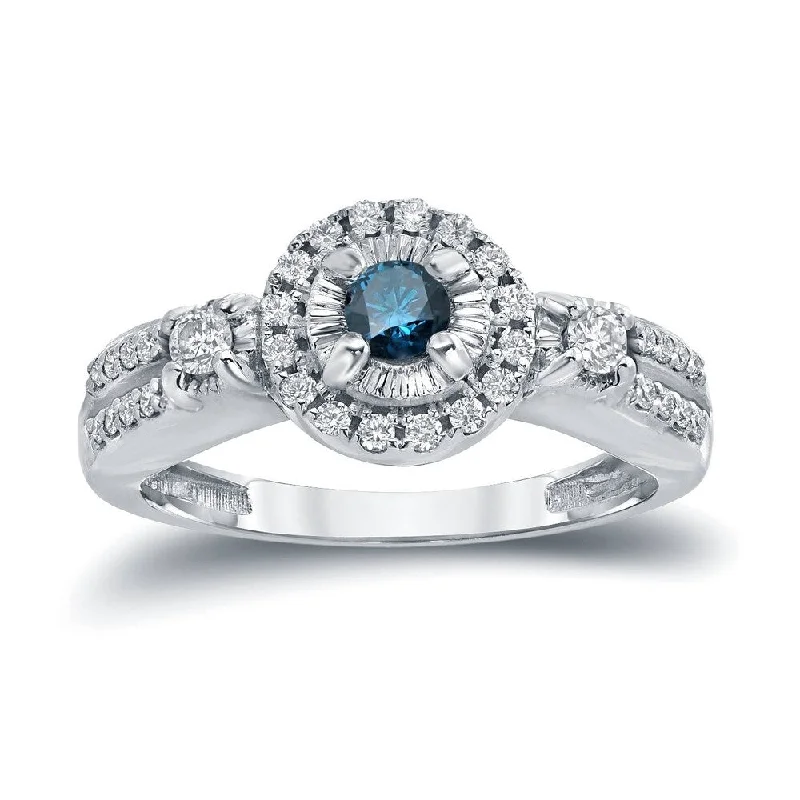 Auriya Modern 2/5ctw Illusion Set Halo Blue Diamond Engagement Ring 14k Gold (H-I, I1-I2)