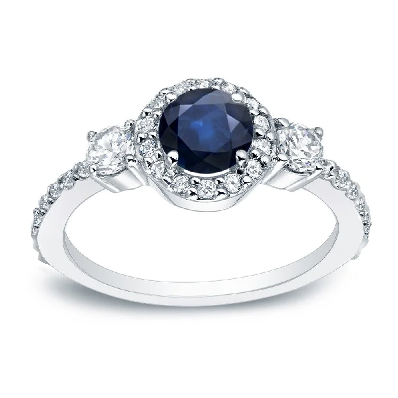 Auriya 3-Stone 1/4ct Sapphire and 1/2ctw Diamond Engagement Ring 14K Gold