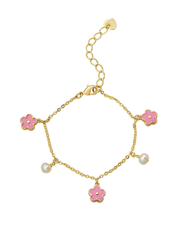 Flowers and Pearls Charm Bracelet