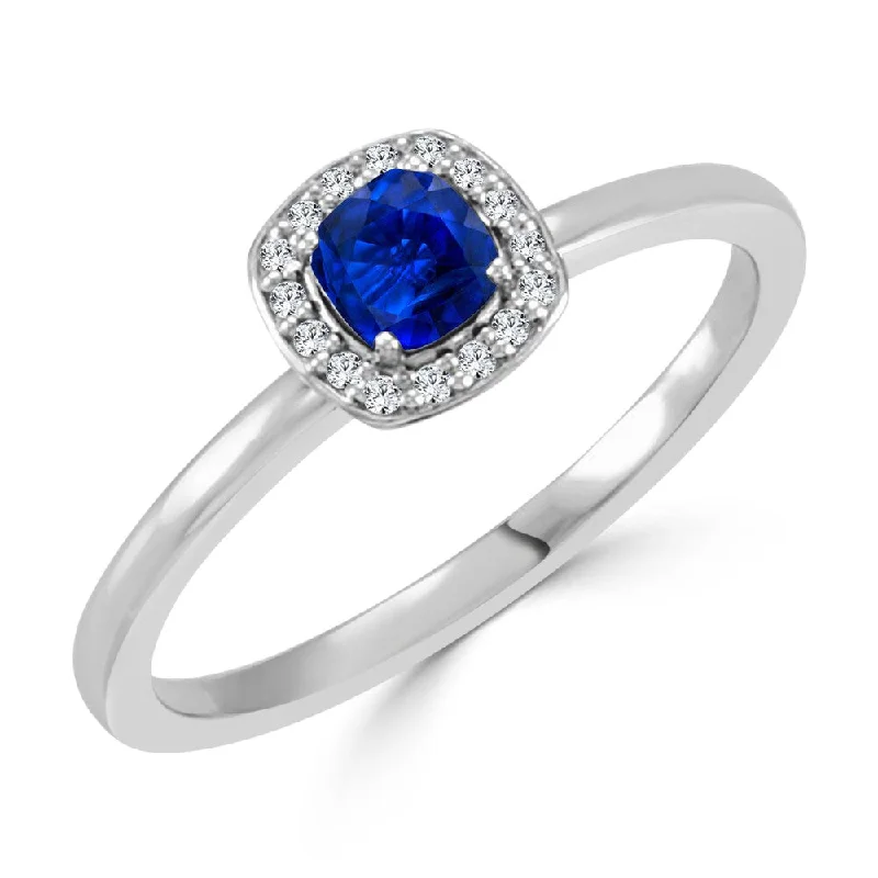 Auriya 10k Gold 1/4ctw Cushion Halo Sapphire and Diamond Engagement Ring 0.08ctw (I-J, I1-I2)