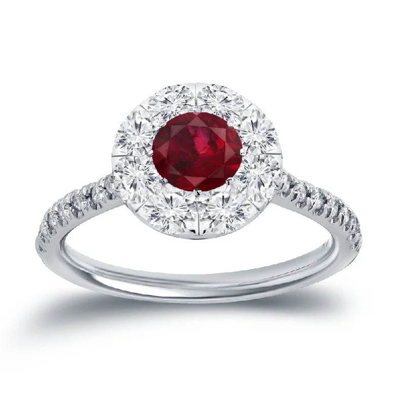 Auriya 1/2ct Red Ruby and 3/5ct TDW Diamond Halo Engagement Ring 14k Gold