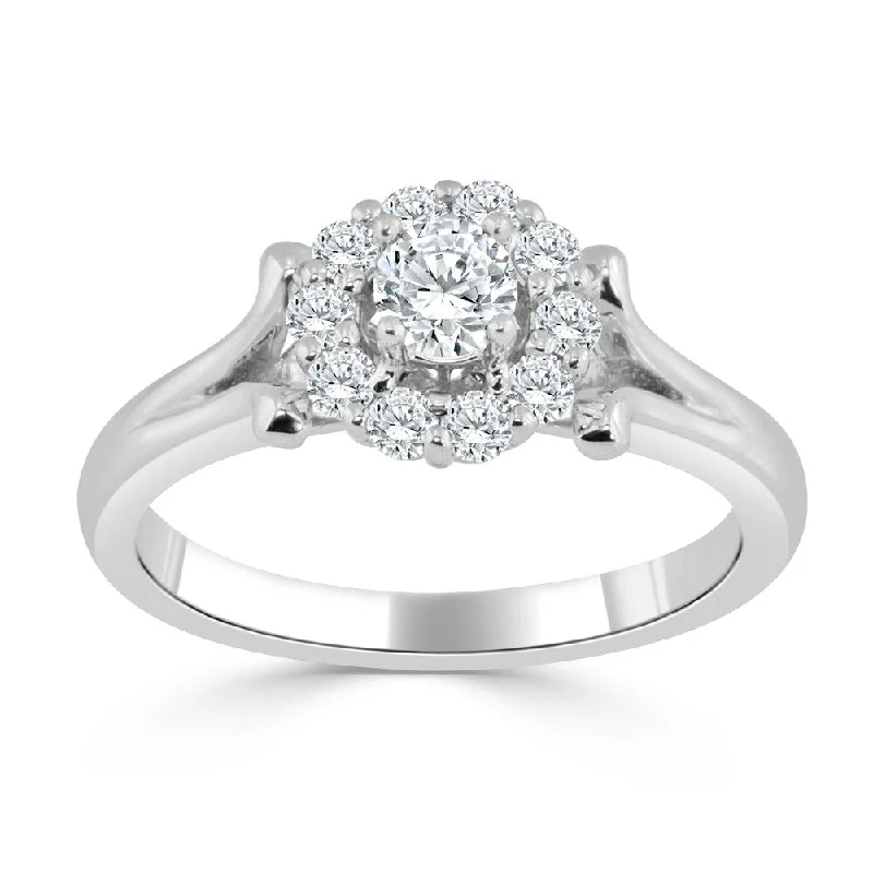 Auriya Floral Inspired 1/2ctw Round Halo Diamond Engagement Ring 14k Gold