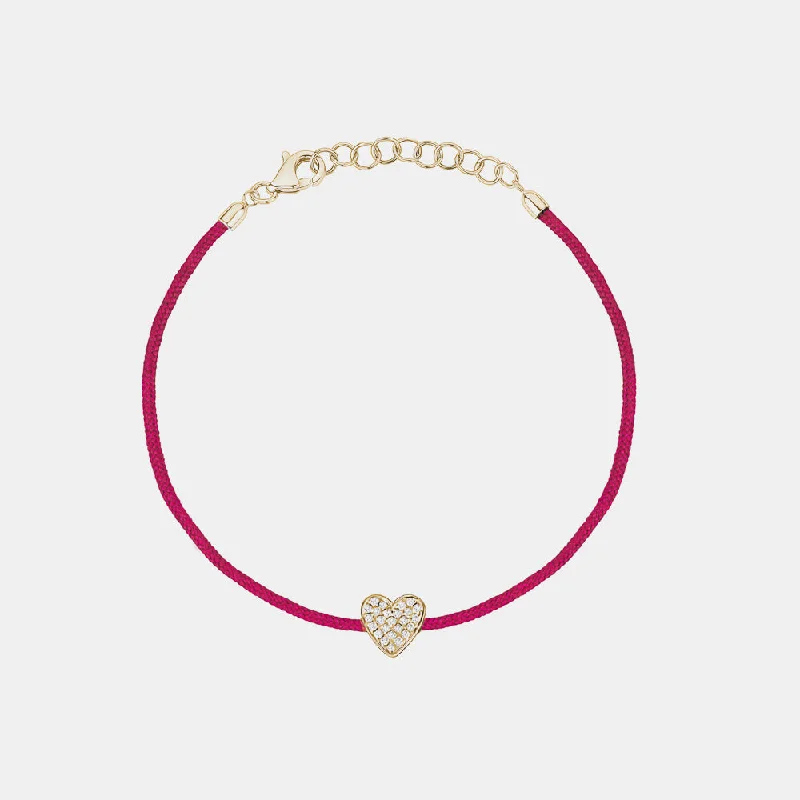 Pink String with Diamond Heart Bracelet