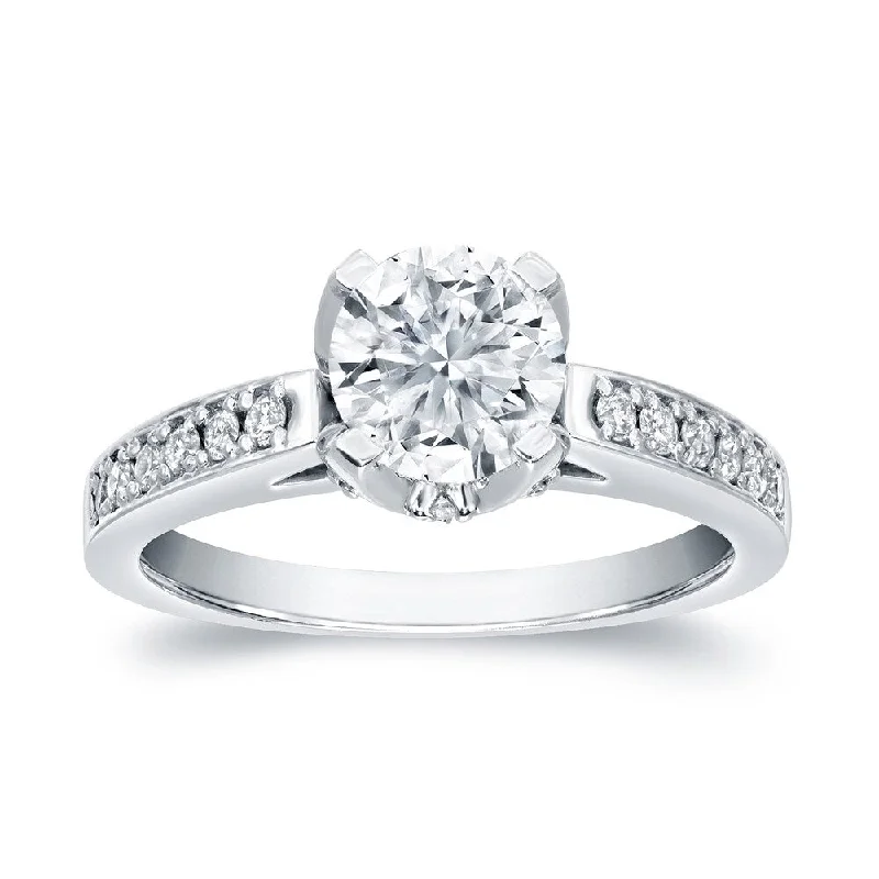 Auriya 1 1/3ctw Round Diamond Engagement Ring Platinum Certified (H-I, SI1-SI2)