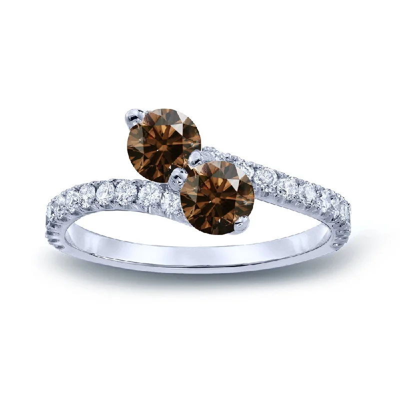 Auriya 2ctw Round 2-Stone Brown Diamond Engagement Ring 14K Gold (H-I, I1-I2)