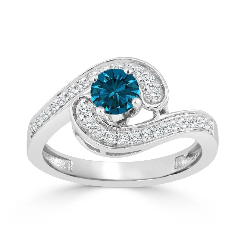 Auriya Bypass Swirl 3/4ctw Halo Blue Diamond Engagement Ring 14k Gold