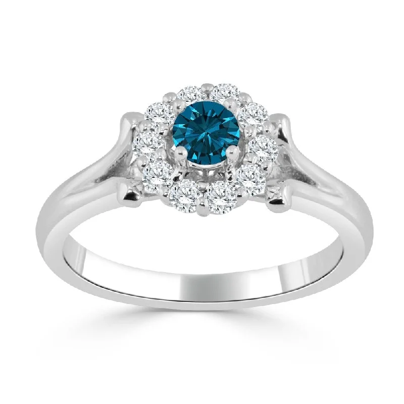 Auriya Floral Inspired 1/2ctw Halo Blue Diamond Engagement Ring 14k Gold