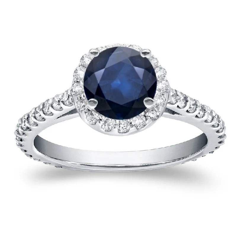 Auriya Round 7/8ct Blue Sapphire and 3/5ct TDW Diamond Halo Engagement Ring 14k White Gold (H-I, SI1-SI2)