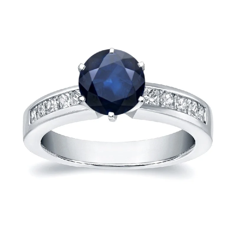 Auriya Round 1ct Sapphire and 1/2ct TDW Diamond Engagement Ring 14k White Gold