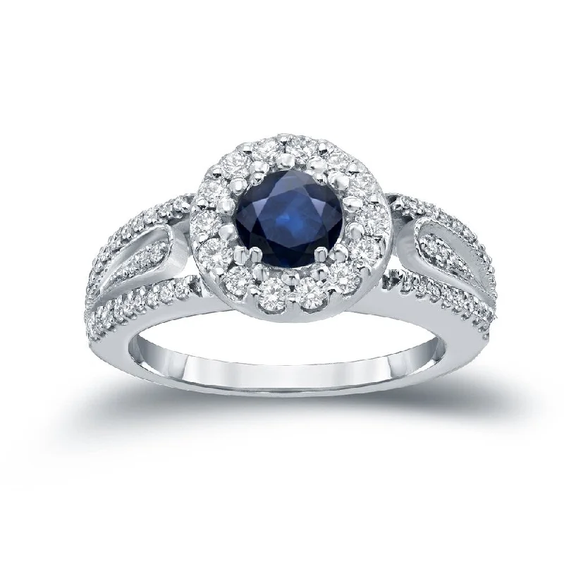 Auriya 1/4ct Round Blue Sapphire and 1/4ct TDW Diamond Halo Engagement Ring 14k Gold (H-I, I1-I2)