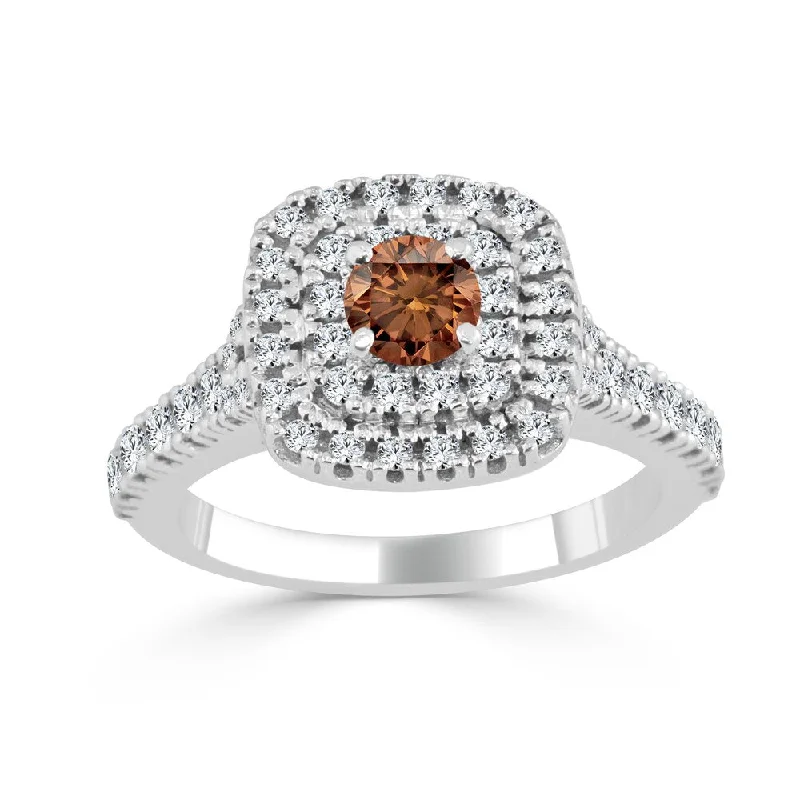 Auriya 1ctw Double Halo Brown Diamond Engagement Ring 14k Gold