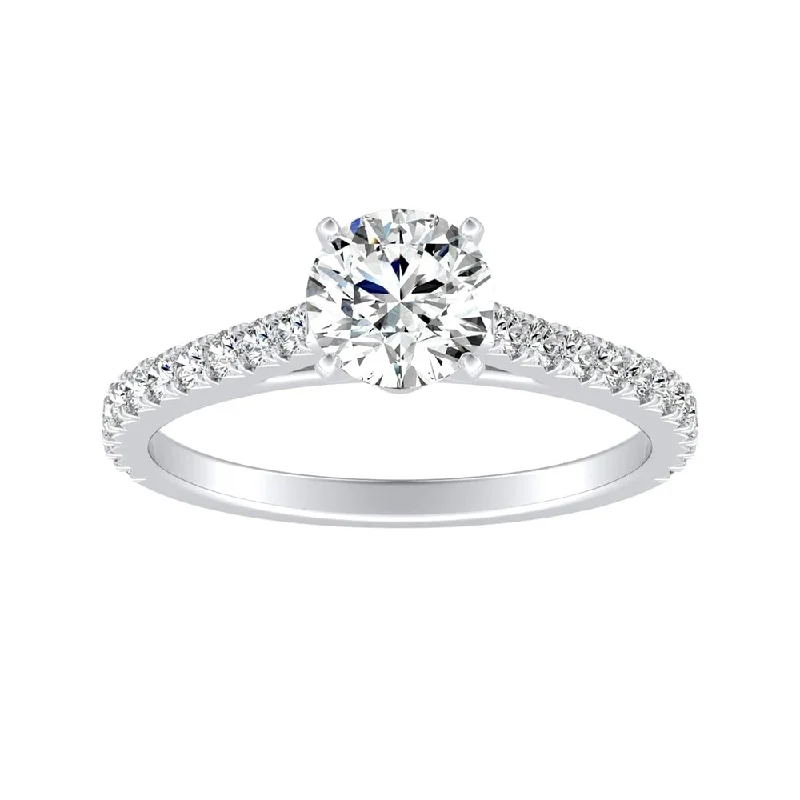 Auriya Round 1/2ct Moissanite and 1/3ctw Diamond Engagement Ring 14k Gold