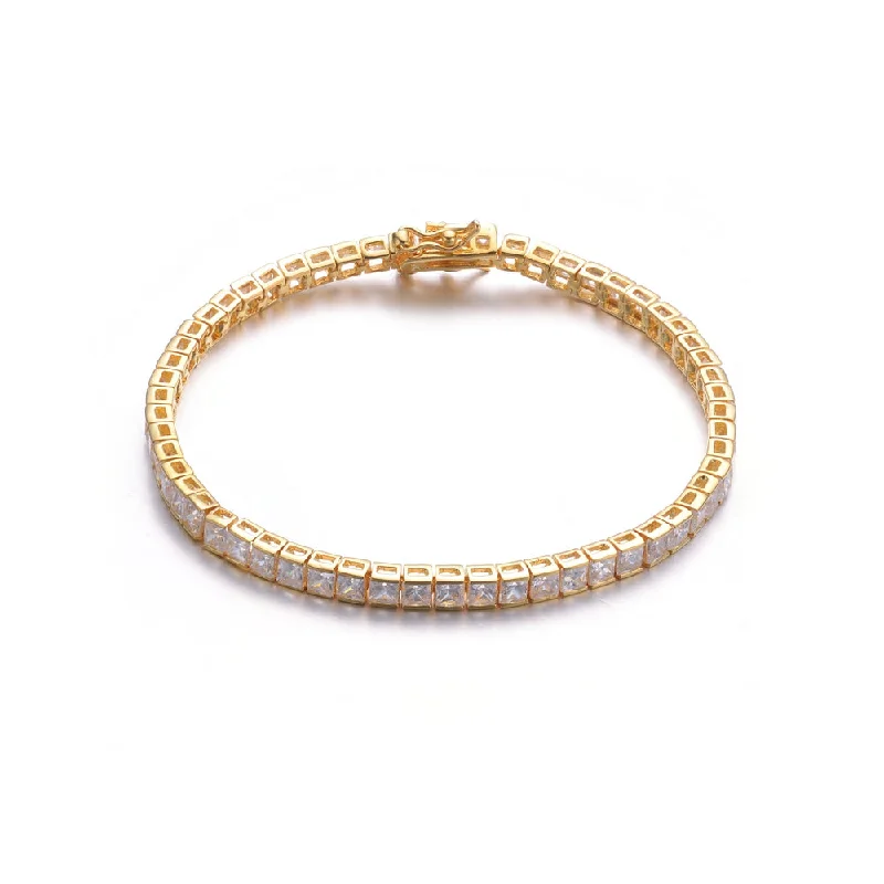 Gold Overlay Square Cubic Zirconia Tennis Bracelet