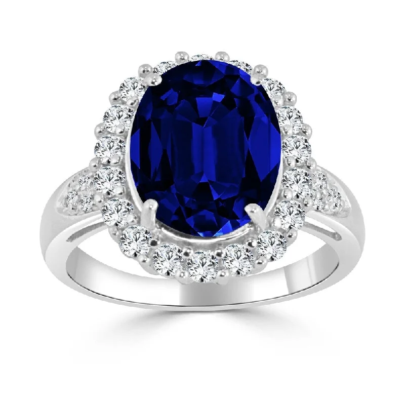 Auriya Oval Shaped 5 1/5ct Sapphire and Halo Diamond Engagement Ring 14k Gold