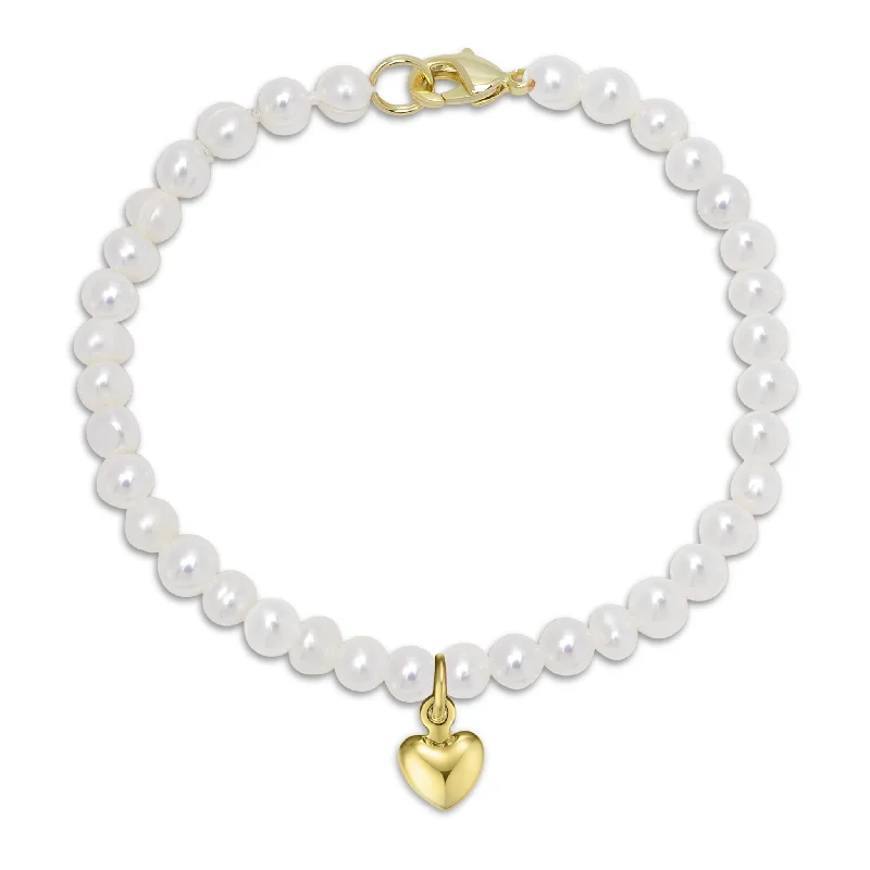 5.5" Freshwater Pearl Strand Bracelet with Heart Charm (Baby)