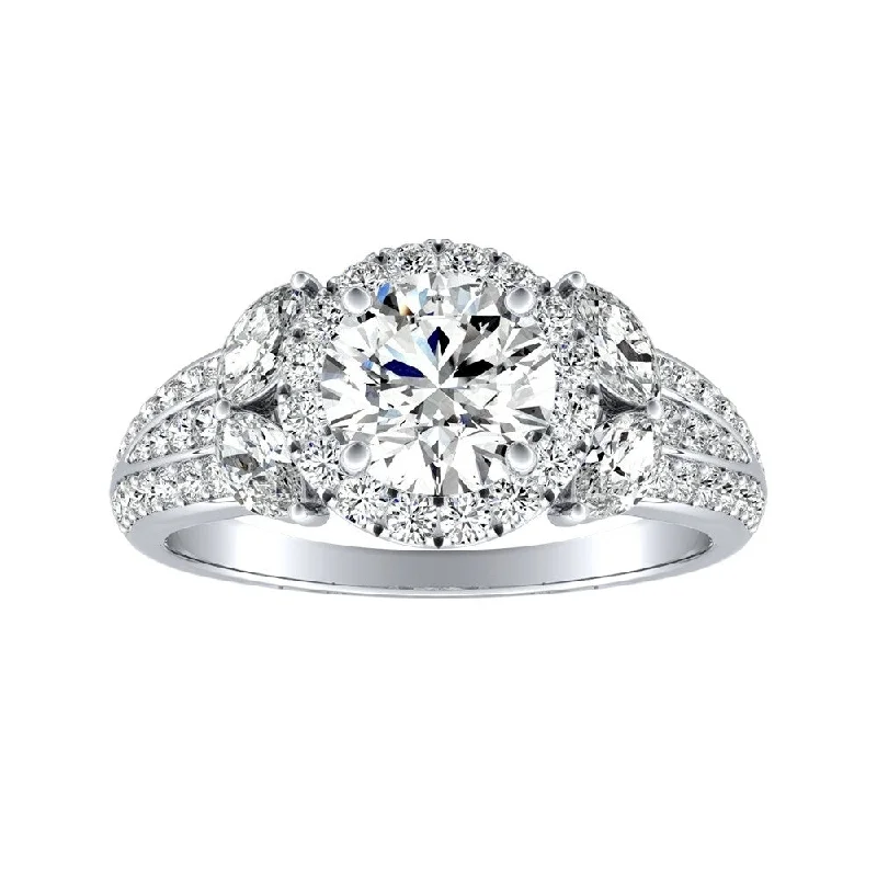 Auriya Round 2ct Moissanite and 3/4ctw Halo Diamond Engagement Ring 14K