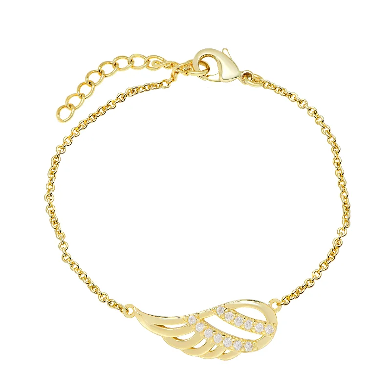 CZ Angel Wing Bracelet in 18k Gold over Sterling Silver