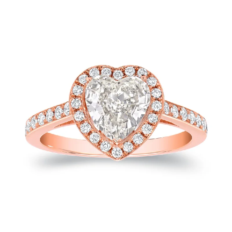 Auriya Heart Shaped Diamond Halo Engagement Ring 1 4/5ct TDW 18k Rose Gold Certified (I-J, VS1-VS2)