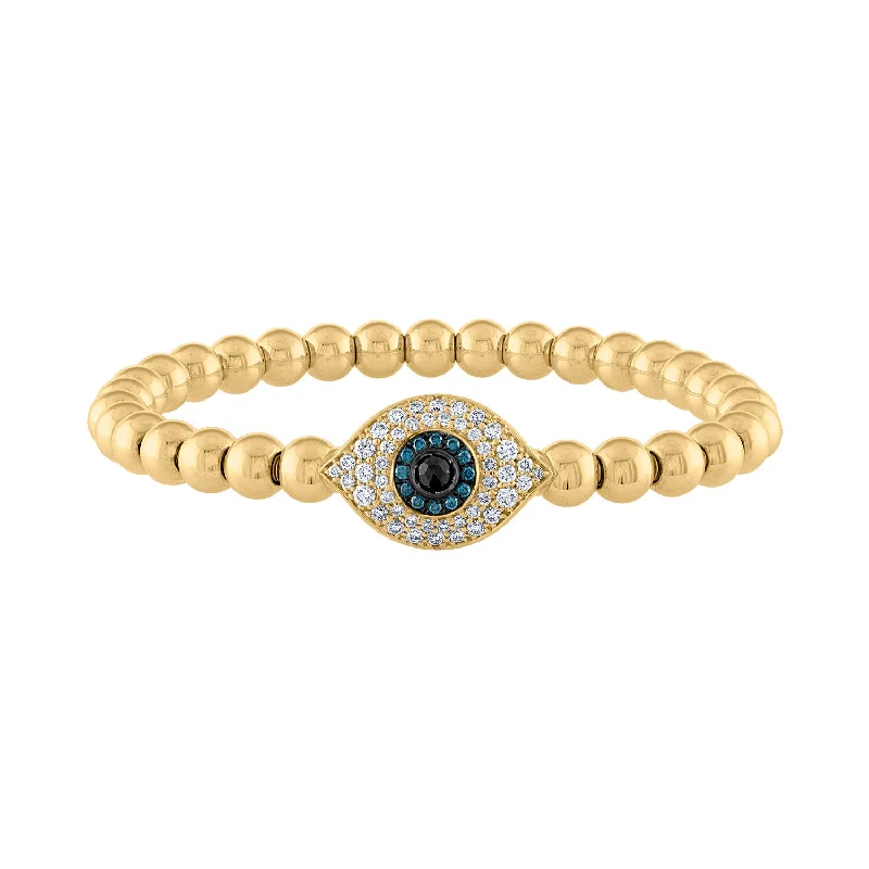 14KT GOLD DIAMOND EVIL EYE BALL STRETCH BRACELET