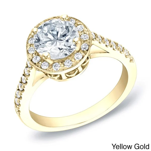 Auriya Certified 1 3/5ct TDW Round Diamond Halo Engagement Ring 14k Gold (H-I, SI1-SI2)