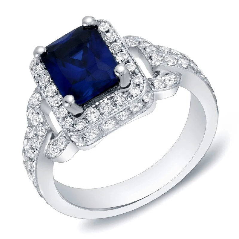 Auriya 1ct Radiant Blue Sapphire and 1ctw Halo Diamond Engagement Ring 14k Gold