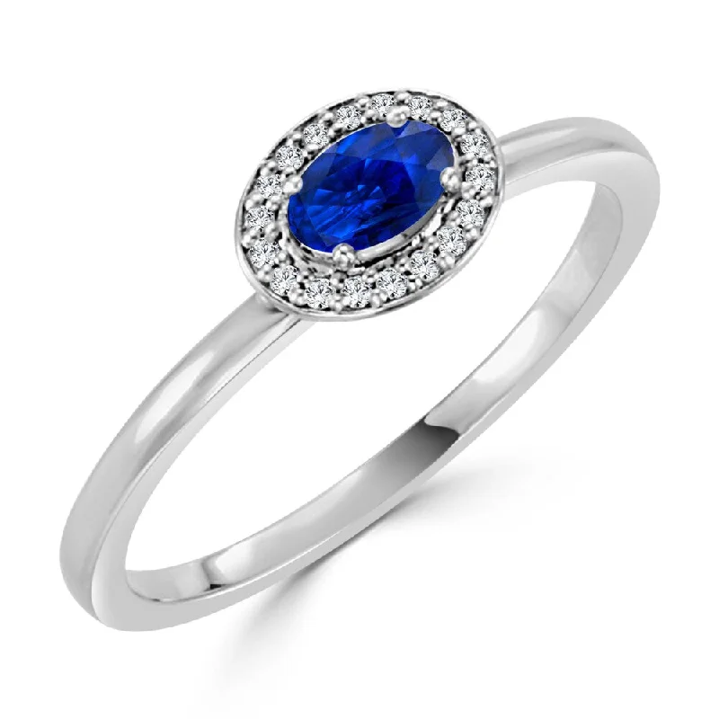 10K Gold East West 1/4ct TDW Sapphire Oval and Diamond Halo Engagement Ring by Auriya