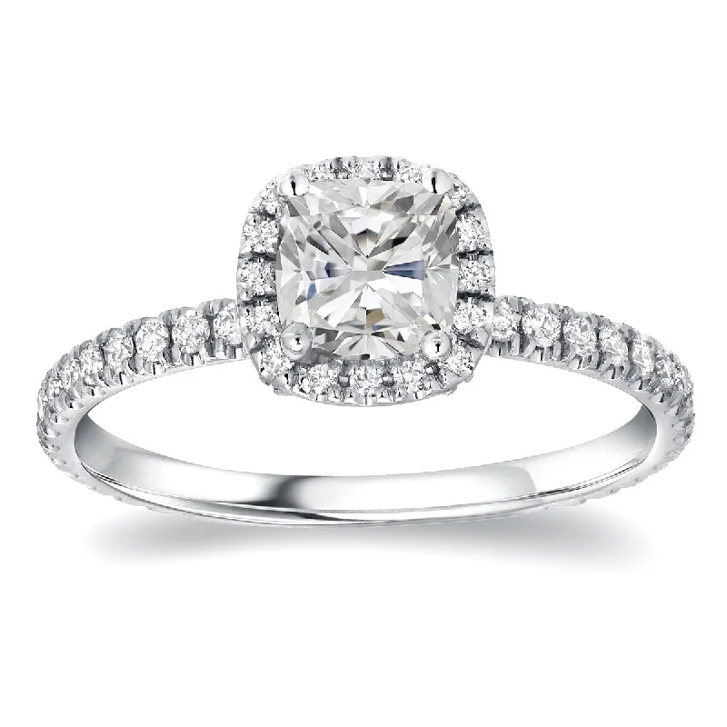 Auriya 14k Gold Cushion-cut Halo Diamond Engagement Ring 1 1/2ctw Certified (H-I, I1-I2)