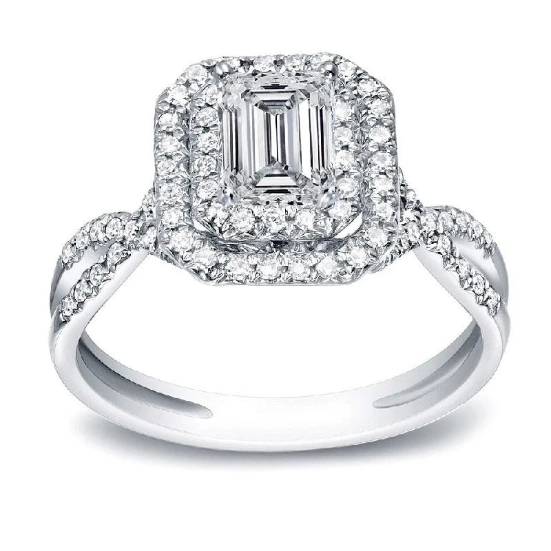 Auriya Platinum 4/5ct TDW Emerald-Cut Diamond Halo Engagement Ring