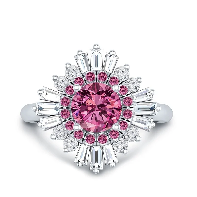 Auriya 14k Gold Vintage Ballerina 1 3/8ct Pink Sapphire and 5/8ct TDW Halo Diamond Engagement Ring (G-H, VS2-SI1)