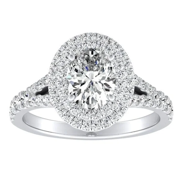 Oval Shape Halo Diamond Engagement Ring 1ctw 14k Gold by Auriya (I-J, I1-I2)