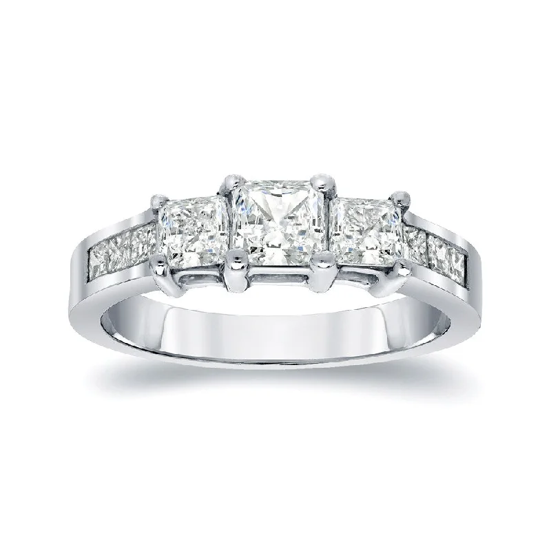 Auriya Platinum 1/2ctw Princess-cut 3-Stone Diamond Engagement Ring (I-J, I1-I2)