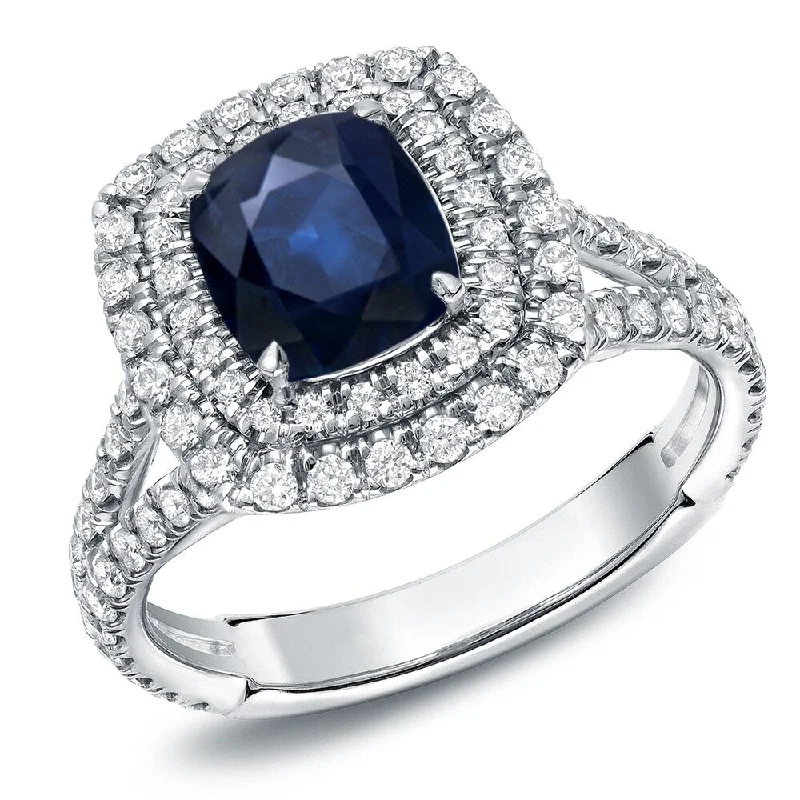 Auriya 18k Gold 1 1/2ct Cushion-cut Sapphire Halo Diamond Engagement Ring 1ctw (F-G, SI1-SI2)