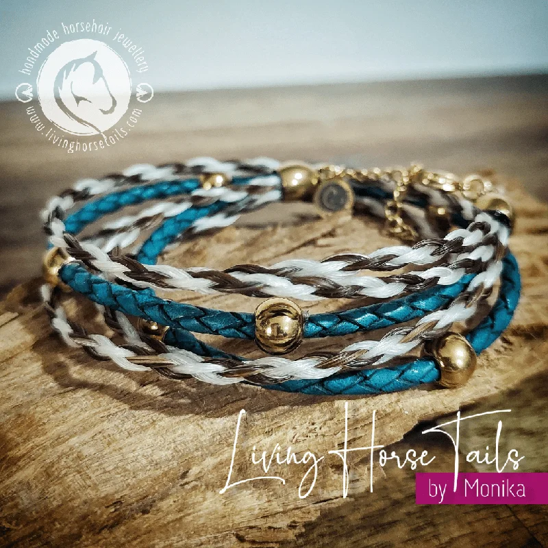 Boho Gold Style Horsehair and Turquoise Leather Wrap Bracelet