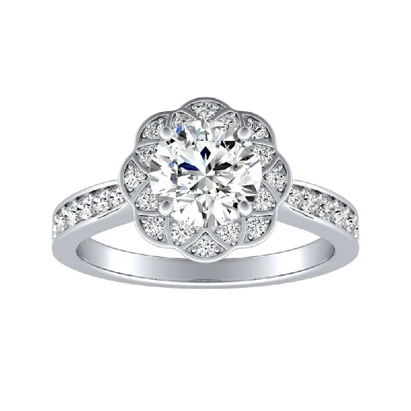 Auriya Vintage 3/4ct Round Moissanite and 1/3ctw Halo Diamond Engagement Ring 14K Gold