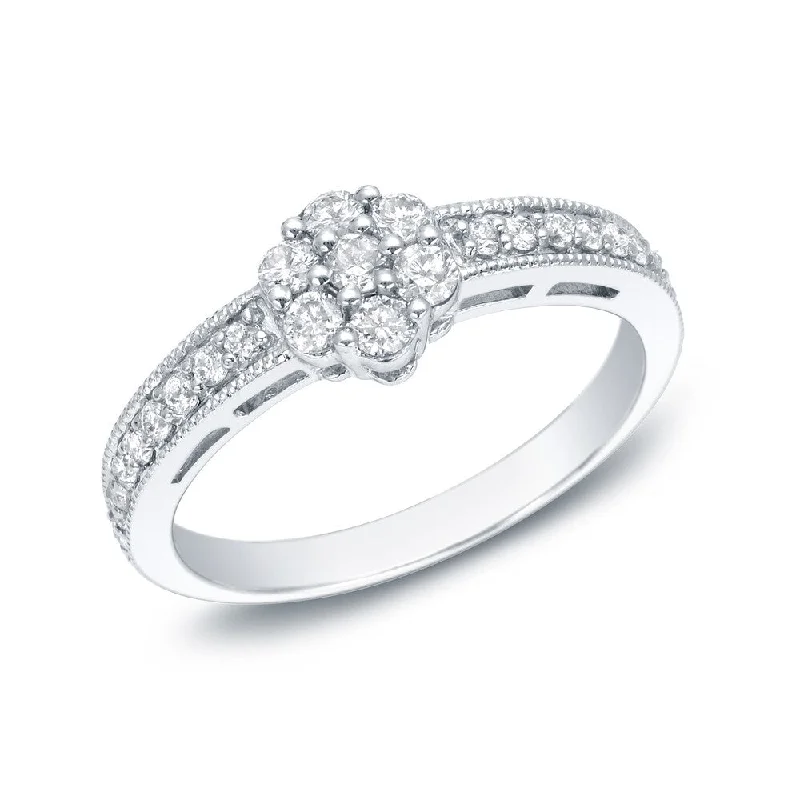 Auriya 14k White Gold 1/2ct TDW Vintage Inspired Clustered Diamond Halo Engagement Ring