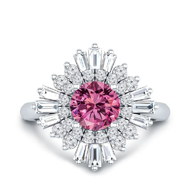 Auriya 14k Gold 1cttw Pink Sapphire and 1cttw Baguette Ballerina Halo Diamond Engagement Ring (G-H,VS2-SI1)