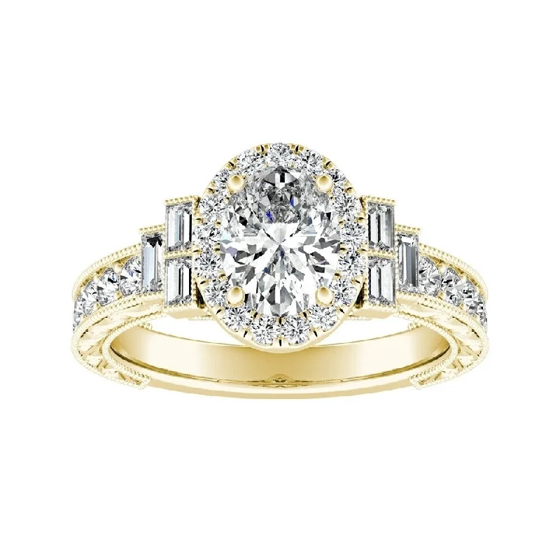 Auriya 18k Gold 1 5/8cttw Vintage Art Deco Oval-cut Halo Diamond Engagement Ring