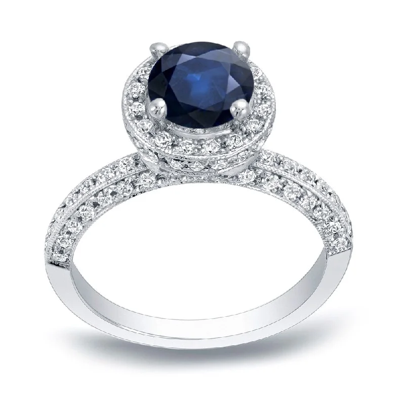 Auriya Vintage Round 3/4ct Blue Sapphire and 1/2ct TDW Diamond Halo Engagement Ring 14K Gold (H-I, SI1-SI2)