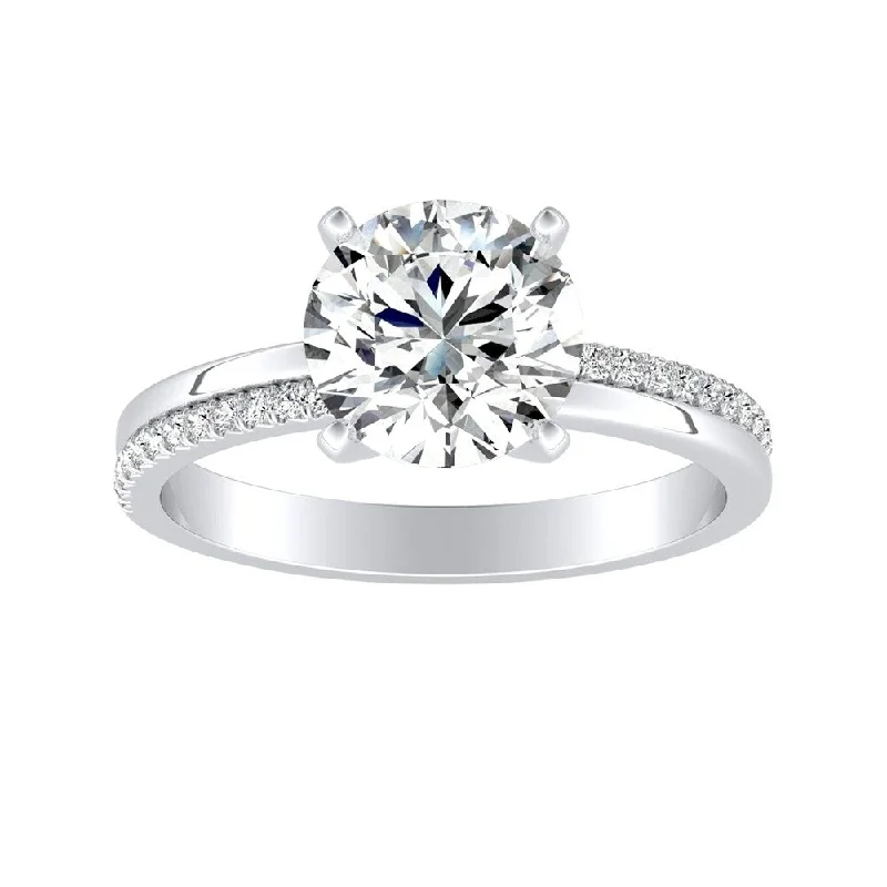 Auriya 14k Gold Modern 3ct Moissanite and Diamond Engagement Ring 1/8ctw