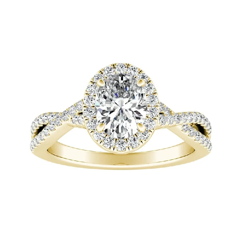 Auriya 14k Gold Twisted Oval-cut 5/8ctw Halo Diamond Engagement Ring