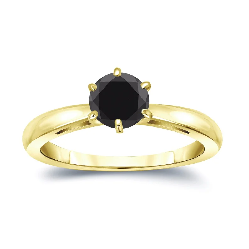 Auriya 14k Gold 3/4ctw Round Solitaire Black Diamond Engagement Ring 6-Prong