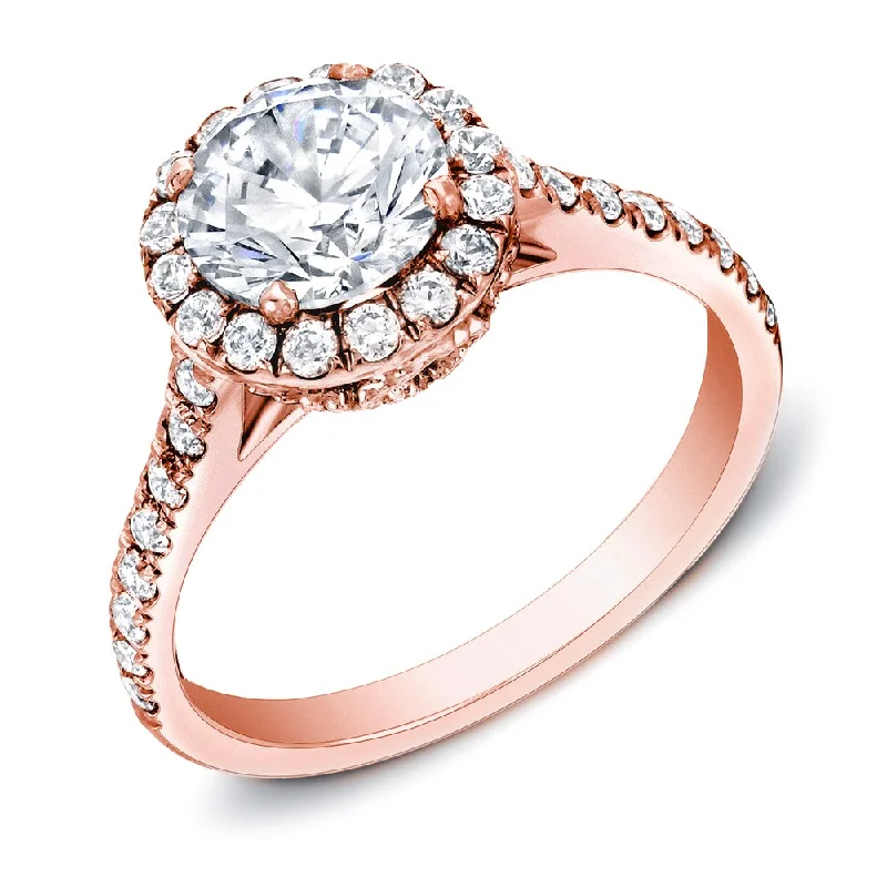 Auriya 14k Rose Gold 1 3/4ctw Round Halo Diamond Engagement Ring Certified