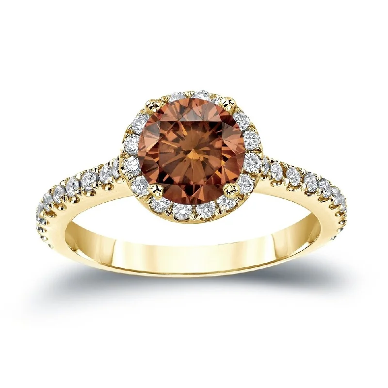 Auriya 1 1/3ctw Round Halo Brown Diamond Engagement Ring 14k Gold