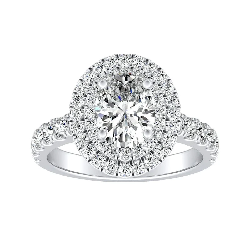 Auriya Platinum 1 1/2ctw Oval-cut Halo Diamond Engagement Ring (I-J, I1-I2)