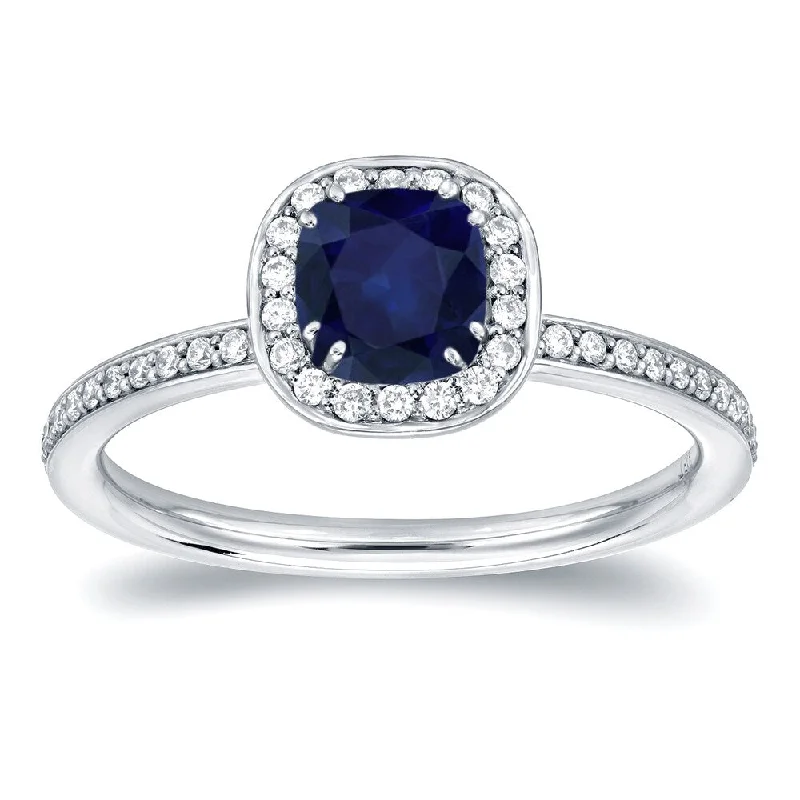 Auriya 14k Gold 3/4ct Cushion-cut Blue Sapphire Halo Diamond Engagement Ring 1/3ctw