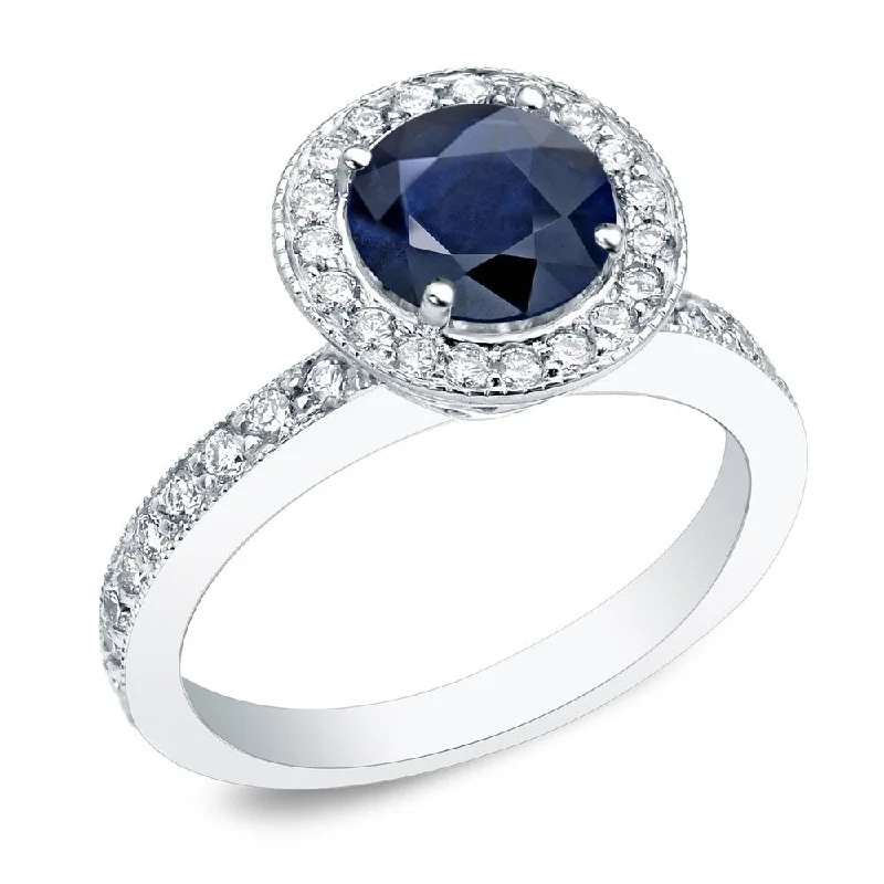 Auriya 14k Gold Round 1/2ct Blue Sapphire and 1/2ctw Diamond Halo Engagement Ring