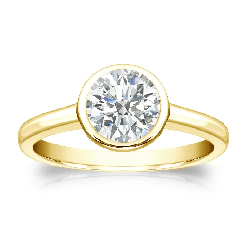 Auriya 18k Gold 1ctw Bezel Solitaire Diamond Engagement Ring Certified (I-J, SI1-SI2)