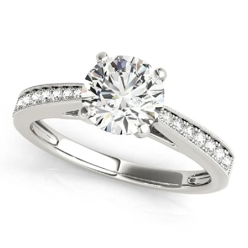 Auriya 14k Gold Classic 1/2ct Moissanite and Diamond Engagement Ring 1/6ctw