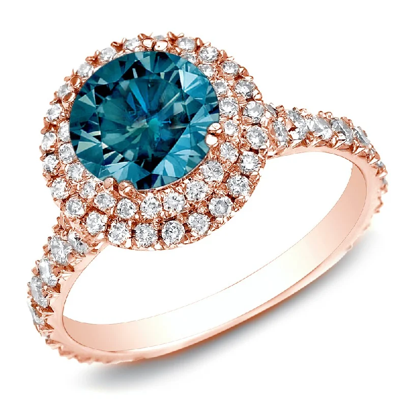 Auriya 2ctw Double Halo Blue Diamond Engagement Ring 14k Rose Gold